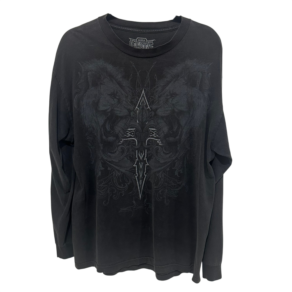 MMA Elite black crewneck sweatshirt with tonal lion graphic